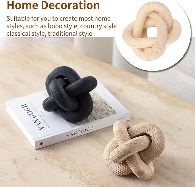 Wood Knot Decor for Coffee Table, 3 Link Wood Knot Decor Decorative Wooden Chain Link for Modern Farmhouse Home Living Room Bedroom Shelf Decoration
