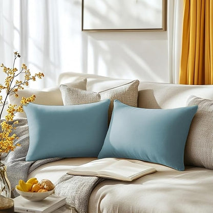 QUORGVES Light Blue Velvet Pillow Covers 12x20 Inch Set of 2, Soft Solid Decorative Lumbar Throw Pillow Covers, Decor Cushion Covers for Bed Sofa Couch Bedroom Living Room - Coastal Sky Baby Blue