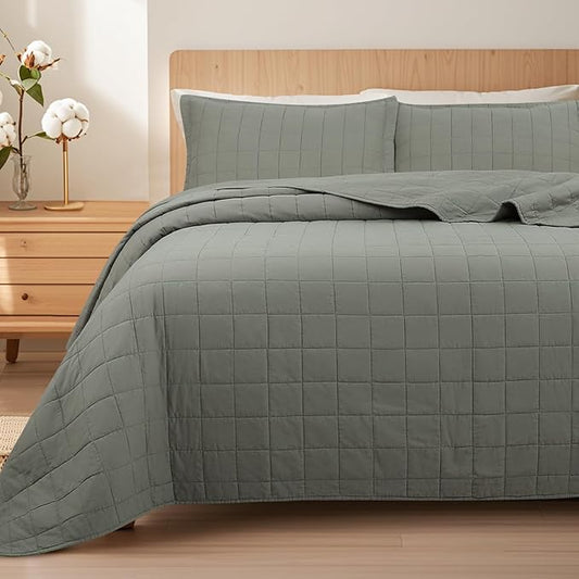 Quilt Super King Size Bedding Sets, 100% Cotton Lightweight Luxury Comforter Set, Oversized Extra Wide Stitching Bedspread Coverlet with 2 Pillowcase Suitable for All Season, Green