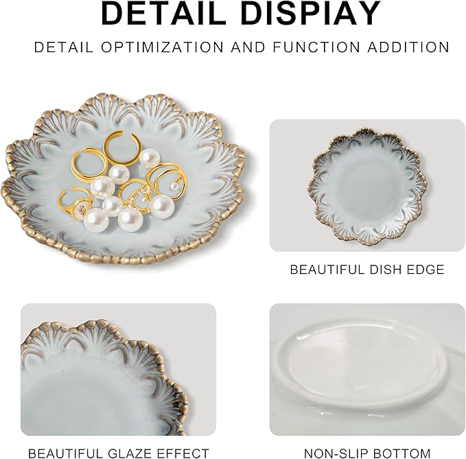 Ceramic Jewelry Dish, Decorative Tray for Rings Earrings Necklaces Bracelet Watch Keys, 4.50" Trinket Tray as Gifts for Women (Reactive Shell)