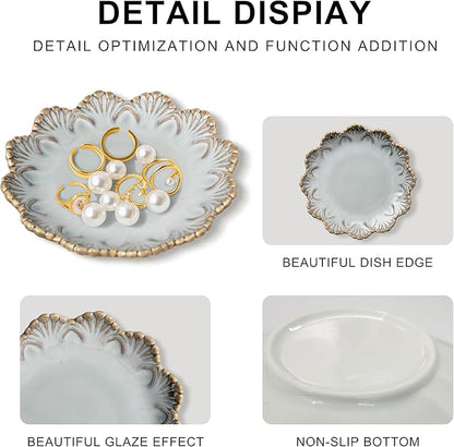 Ceramic Jewelry Dish, Decorative Tray for Rings Earrings Necklaces Bracelet Watch Keys, 4.50" Trinket Tray as Gifts for Women (Reactive Shell)