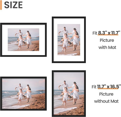 upsimples A3 Picture Frame Set of 5, Display Pictures 8.3x11.7 with Mat or 11.7x16.5 Without, Wall Gallery Poster Frames, Black