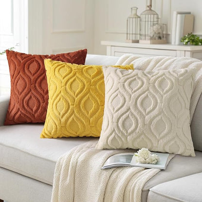 decorUhome Spring Euro Sham Throw Pillow Covers 22x22 Inch Set of 2, Soft Plush Faux Wool Mustard Yellow Solid Couch Pillow Covers, Accent Farmhouse Neutral Square Pillow Cases for Sofa Living Room