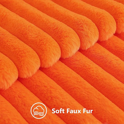 decorUhome Faux Fur Spring Throw Pillow Covers 20x20 Set of 2, Decorative Soft Plush Striped Neutral Couch Pillow Covers with Velvet Back for Sofa, Bed, Living Room Home, Orange