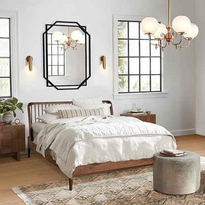 Decorative Wall Mirror, 40" x 28" Black Frame Bathroom Mirror for Wall with Modern Metal Octagonal, for Living Room, Dining Room, Entryway