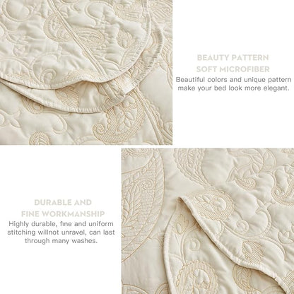 HZ & HY Oversized King Bedspread 138x122 Extra Wide, Quilted Coverlet Bedding Set, Lightweight Thin Comforter, Reversible, Luxurious, 5 Piece, 100% Microfiber, California/Alaskan King, Ivory Yellow