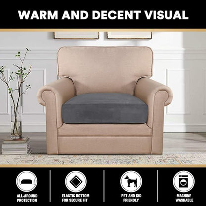 PrinceDeco Velvet Stretch Couch Cushion Cover, Sofa Slip Covers for Cushion Couch Chair Loveseat Sofa Furniture Protector Cushion Sofa Cover Each Width Up to 29.5", Grey