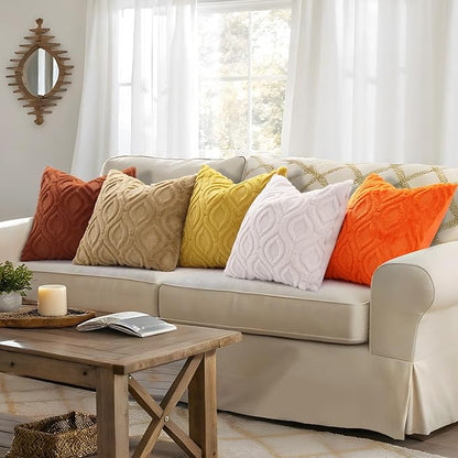 decorUhome Spring Throw Pillow Covers 20x20 Inch Set of 2, Soft Plush Faux Wool Rust Solid Couch Pillow Covers, Accent Farmhouse Neutral Square Pillow Cases for Sofa Bed Living Room