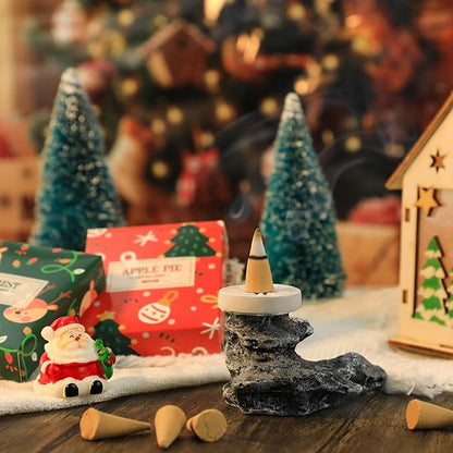 STRN Christmas Incense Cones Scented Kit, 120 Assorted Christmas Scented Cones with Incense Holder
