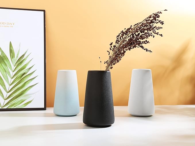 Ceramic Vases, Blue White vase for Home Decor, Minimalist Vase, Modern Home Decor, Dried Flower Vase, Shelf Decor Bathroom, Kitchen, Living Room Centerpieces. (White Cyan)