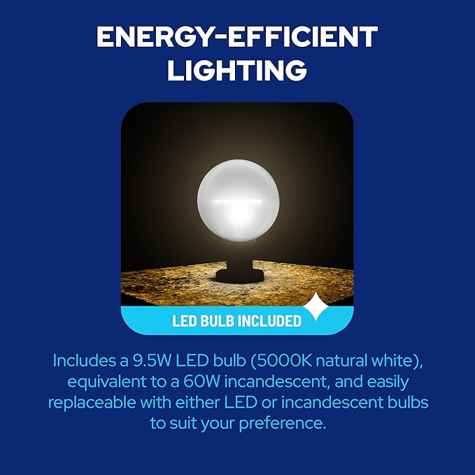 KASTLITE Lamp Post Globe Combo Lighting Fixture | 10" Prismatic Lens with Black Fitter Mounting | Fits 3" Diameter Posts (Not Included) | Comes with with 5000K LED Bulb