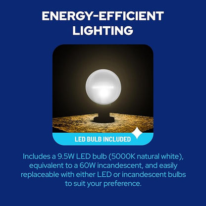 KASTLITE Lamp Post Globe Combo Lighting Fixture | 10" Prismatic Lens with Black Fitter Mounting | Fits 3" Diameter Posts (Not Included) | Comes with with 5000K LED Bulb