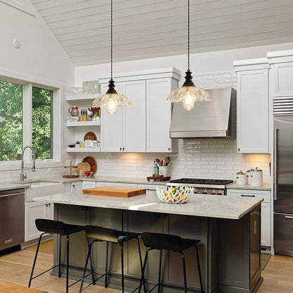 1-Light Pendant Light with Black Metal Glass Shade and Adjustable Cord Industrial Ceiling Hanging Light for Kitchen Island Bar Dining Room Bedroom Foyer Hallway Farmhouse