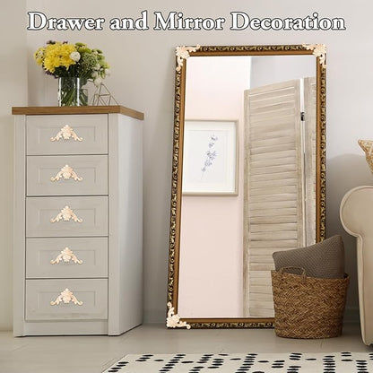 20 Pcs Wood Applique Corner Onlay Decorative Wood Applique DIY Wooden Carved Corner Unpainted Wooden Carved Decals Carving Decal for Furniture Wall Cupboard Bed Cabinet(Classic Style)