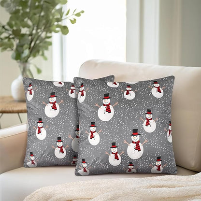 PAVILIA Holiday Throw Pillow Covers 18x18 Set of 2, Decorative Pillow Cases Bed Sofa Couch, Christmas Winter Accent Decor Cushion Bedroom Living Room, Velvet Square Euro Sham Covers, Snowman Gray