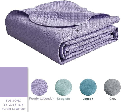 HZ & HY Oversized King Bedspread 138x122 Extra Wide, Ultrasonic Coverlet Bedding Set, Lightweight Thin Comforter, Reversible, 5 Piece, California/Alaskan King, Purple Lavender