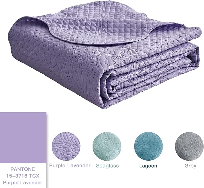 HZ & HY Oversized King Bedspread, Ultrasonic Coverlet Bedding Set, Lightweight Thin Comforter, Reversible, 5 Piece, 100% Microfiber, Purple Lavender