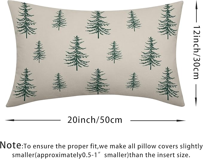 Christmas Tree Lumbar Pillow Covers 12x20 Set of 2 Green Xmas Vintage Winter Print Decorative Outdoor Linen Throw Pillows Cases Cushion Cover Rustic Holiday Decoration Farmhouse Sofa Couch Bed Decor