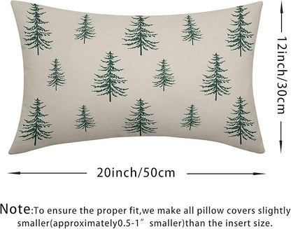 Christmas Tree Lumbar Pillow Covers 12x20 Set of 2 Green Xmas Vintage Winter Print Decorative Outdoor Linen Throw Pillows Cases Cushion Cover Rustic Holiday Decoration Farmhouse Sofa Couch Bed Decor