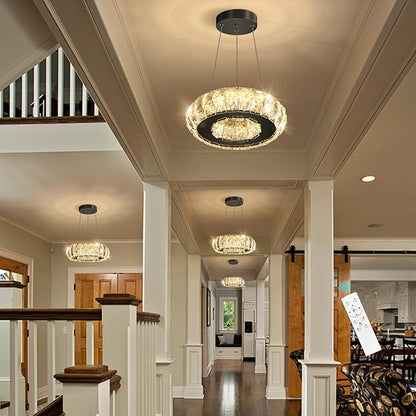 LED Ring Chandelier Modern Pendant Lights for Kitchen Island Dining Room Remote Dimmable Hanging Light Entryway Bedroom Crystal Lighting Black Chandeliers