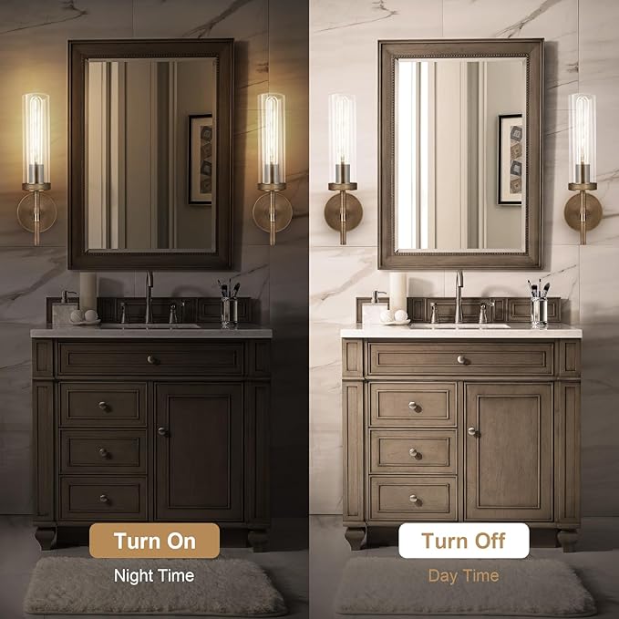 Bronze Wall Sconces, 15'' Brushed Brass Knurled Bathroom Sconces Wall Lighting Vanity Light with Clear Glass, Indoor Wall Mount Light for Living Room Mirror Bedroom Stairs