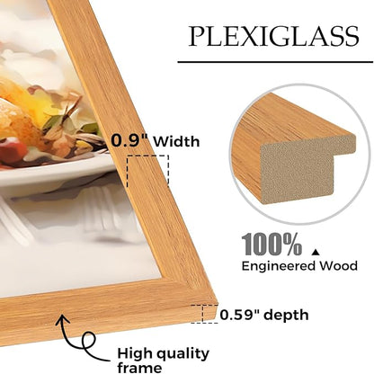 Muzilife 24×36" Poster Frame 1 Pack, Engineered Wood Movie Poster Picture Frames with HD Plexiglass Cover and Hanging Hardware for Horizontal or Vertical, Large, Teak