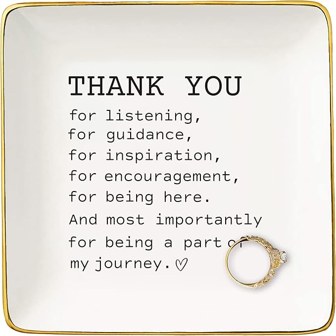 NZY Thank You Present for Women Best Friends-Appreciation,Birthday,Christmas Gifts for Women Best Friends-Ceramic Jewelry Tray Trinket Holder Ring Dish-Thank You Gifts for Being a Part of My Journey