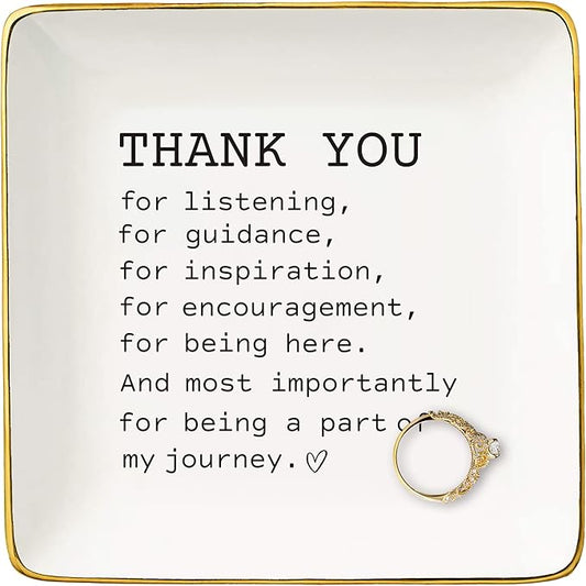 NZY Thank You Present for Women Best Friends-Appreciation,Birthday,Christmas Gifts for Women Best Friends-Ceramic Jewelry Tray Trinket Holder Ring Dish-Thank You Gifts for Being a Part of My Journey