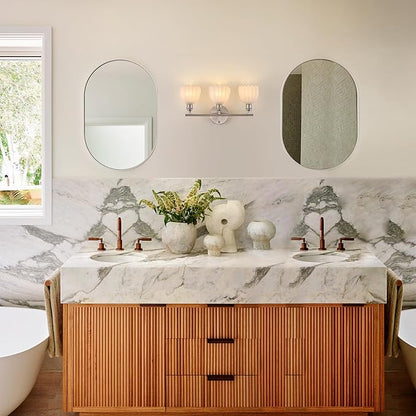 Bathroom Light Fixtures, 3-Light Vanity Wall Light Over Mirror with White Tulip Glass Shade for Bedroom Living Room (Bulb Not Included), Satin Nickel