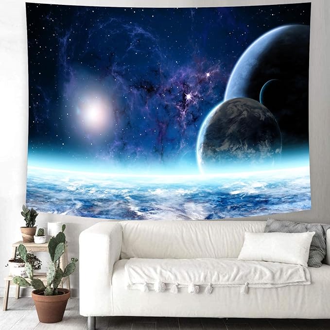 Delur Planet Galaxy Tapestry Universe Starry Sky Cosmic Outer Space Tapestry Wall Hanging Milky Way Psychedelic Nebula Headboard for Bedroom Living Room Home Decor (59.1" x 78.7")