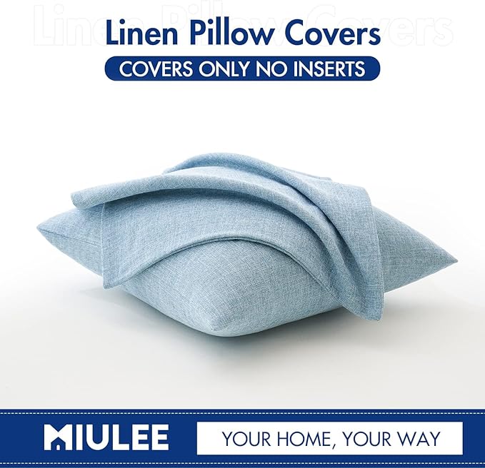 MIULEE 26x26 Inch Pack of 2 Decorative Linen Burlap Textured Euro Pillow Covers Farmhouse Boho Accent Pillowcases Spring Coastal Home Decor for Couch Sofa Bedroom Living Room Light Blue