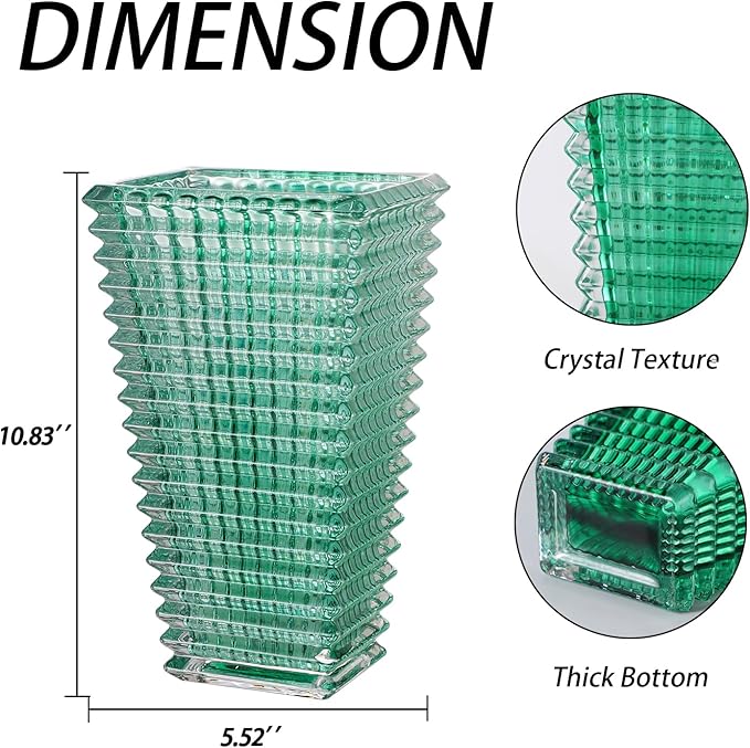 MCMCNCUIU Crystal Glass Vase, Large Crystal Vases for Flowers, Large Flower Vase, Green Modern Vases for Living Room, Bedroom, Kitchen, Dining Table, Mantle, Wedding, 11 Inches