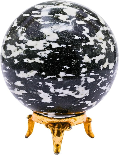 Amazing Gemstone Black & White Tourmaline Crystal Ball with Stand - 2.5" Inches Large Crystal Sphere Meditation Balls for Witchcraft and Decorative Balls