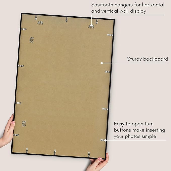 Americanflat 28x40 Poster Frame with Polished Plexiglass - Use as 24x36 Frame with Mat or Display 28x40 Photo Without Mat - Streamline Collection - Thin Border Picture Frames for Wall - Black