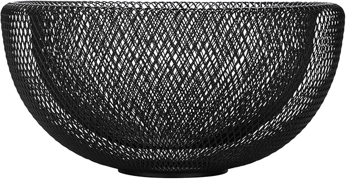 IBWell Metal Wire Woven Fruit Storage Bowl Basket for Kitchen, Large Black Mesh Fruit Stand, for Apple, Pineapple, Banana, Orange, Lemon, Pear, Strawberry, Watermelon (Black, Large)