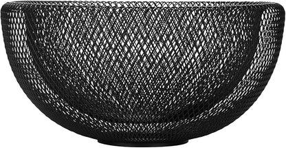 IBWell Metal Wire Woven Fruit Storage Bowl Basket for Kitchen, Large Black Mesh Fruit Stand, for Apple, Pineapple, Banana, Orange, Lemon, Pear, Strawberry, Watermelon (Black, Large)