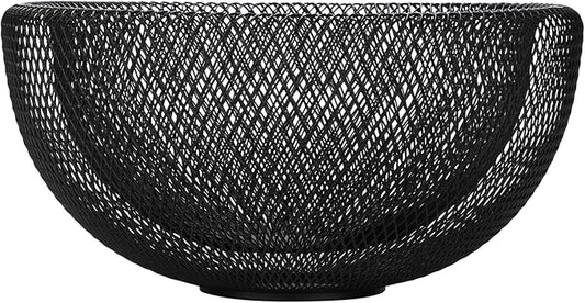 IBWell Metal Wire Woven Fruit Storage Bowl Basket for Kitchen, Large Black Mesh Fruit Stand, for Apple, Pineapple, Banana, Orange, Lemon, Pear, Strawberry, Watermelon (Black, Large)