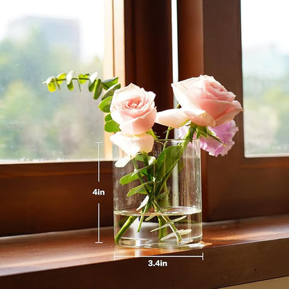 12pcs Glass Cylinder Vases for Centerpieces - 4 inch Clear Glass Flowers Vases Bulk, Hurricane Candle Holders Floating Candle Vases for Table Centerpiece Formal Dinners Home Decor