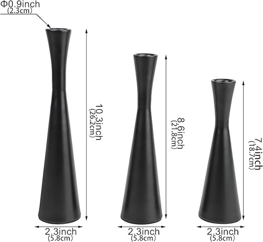 Vixdonos Matte Black Taper Candle Holders Metal Candlestick Holders Set of 3 Table Mantel Decorative Candle Stand for Dinning,Party，Wedding,Home Decor(Matte Black)
