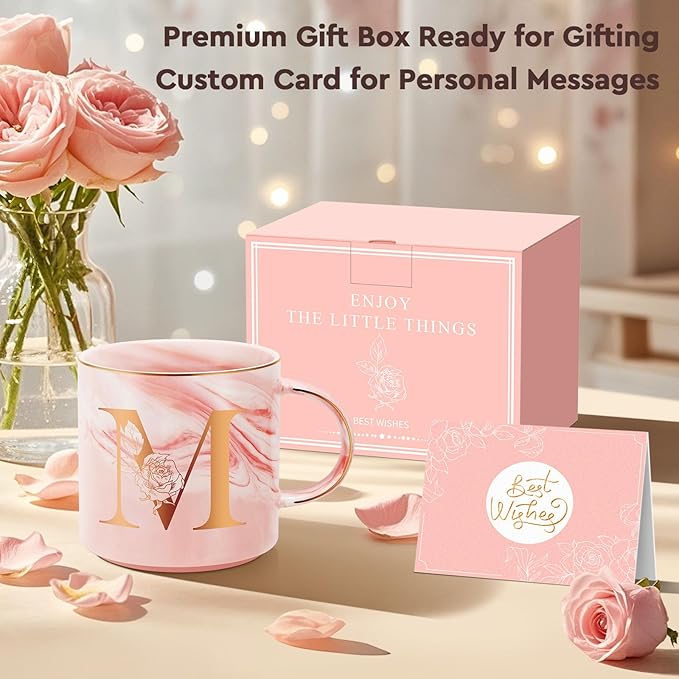 Valentines Day Gifts for Her, Anniversary Birthday Galentines Gifts for Women Mom Grandma Friend Sister Wife Teacher Coworker, Personalized Initial Customized Gift Monogrammed A-Z Coffee Mug 12 OZ(M)