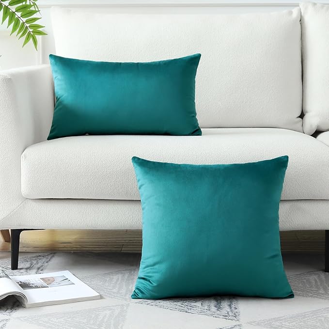 Artscope Luxury Velvet Pillow Covers Decorative Square Pillowcases Soft Solid Cushion Cases for Couch Sofa Bedroom Home Decor 18x18 Inch Teal