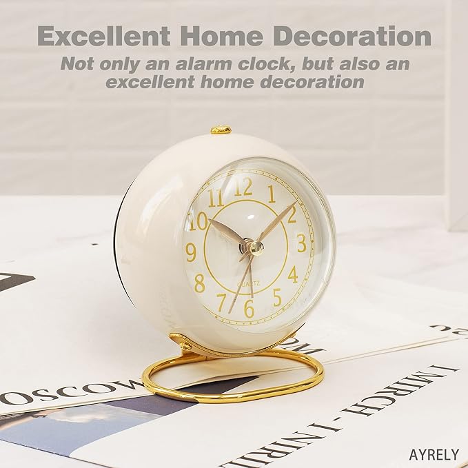 AYRELY® Battery Operated Desk Alarm Clock with Light,Silent No Ticking,Small Table Clock for Bedside/Bedroom/Living Room/Office/Travel/Kids/Room Decor Aesthetic Vintage(Cream)