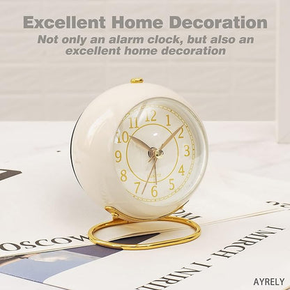 AYRELY® Battery Operated Desk Alarm Clock with Light,Silent No Ticking,Small Table Clock for Bedside/Bedroom/Living Room/Office/Travel/Kids/Room Decor Aesthetic Vintage(Cream)