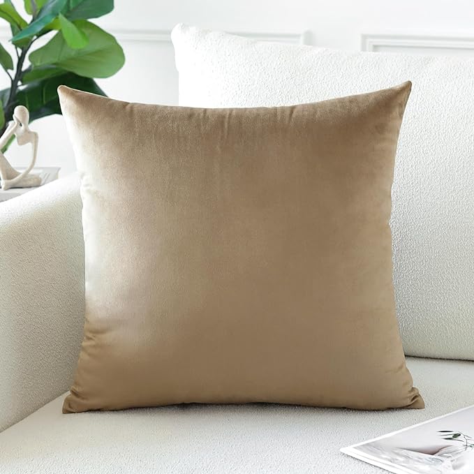 Artscope Luxury Velvet Pillow Covers Decorative Square Pillowcases Soft Solid Cushion Cases for Couch Sofa Bedroom Home Decor 20x20 Inch Golden Brown