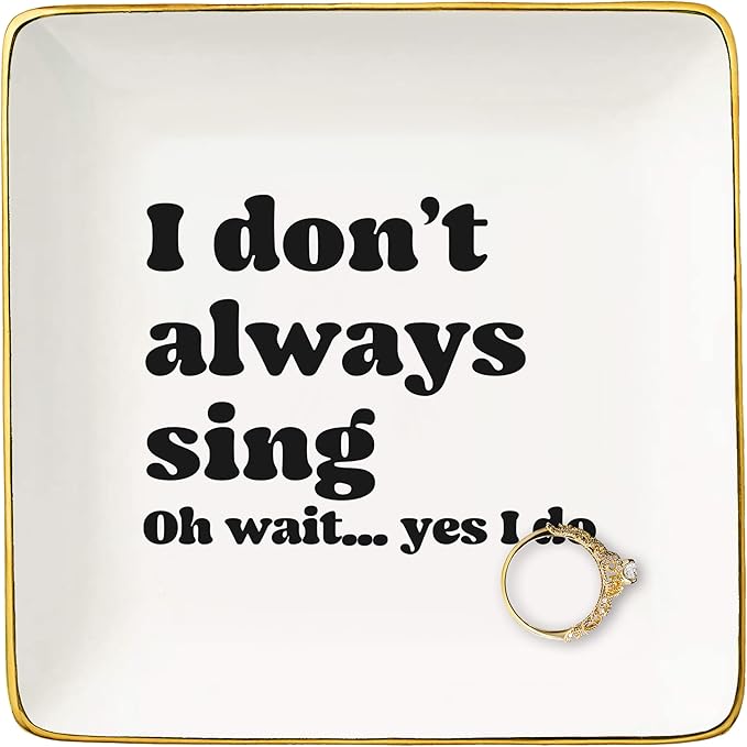Theatre and Singer Decor Gifts,Music Lover Gift-Karaoke Lovers Keepsake,Musician Teacher Singing Keepsake,Music Party Present-Night Song Singer Present-Ceramic Jewelry Tray Trinket Holder Ring Dish