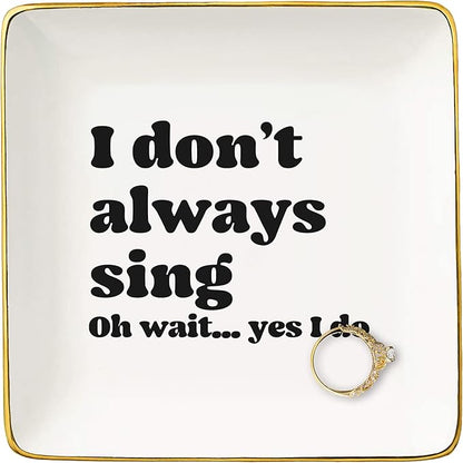 Theatre and Singer Decor Gifts,Music Lover Gift-Karaoke Lovers Keepsake,Musician Teacher Singing Keepsake,Music Party Present-Night Song Singer Present-Ceramic Jewelry Tray Trinket Holder Ring Dish