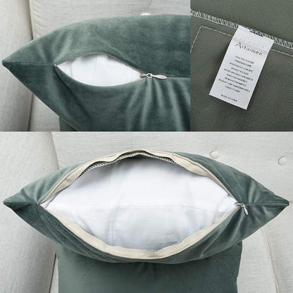 Artaimee Grey Green Velvet Throw Pillow Covers 18x18 Inches (Pack of 2) – Soft, Cozy Sofa & Couch Cushion Cases for Home, Office, and Car Décor
