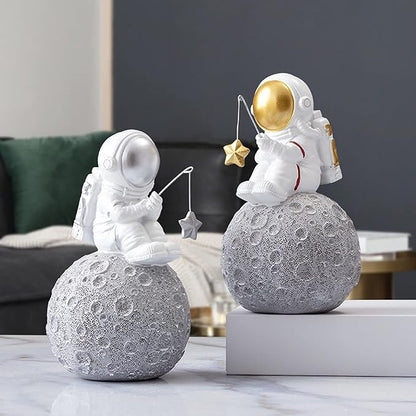 BUTILIVEEN Astronaut Fishing Star Figurines, Space Themed Bedroom & Desktop Shelf Decor, Gifts for Space Lovers & Christmas