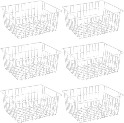 15.2" Metal Wire Baskets for Organizing 6 Pack, Household Pantry Storage Freezer Organizer Bins with Handles, Freezer Baskets for Upright Freezer, Refrigerators, Kitchen Cabinets, White