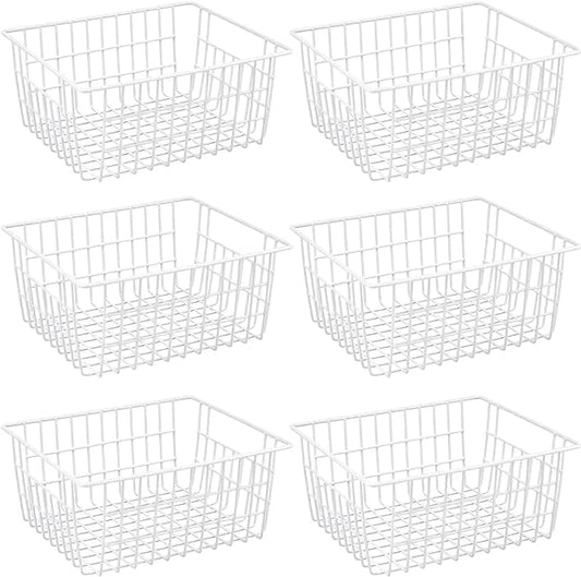 15.2" Metal Wire Baskets for Organizing 6 Pack, Household Pantry Storage Freezer Organizer Bins with Handles, Freezer Baskets for Upright Freezer, Refrigerators, Kitchen Cabinets, White